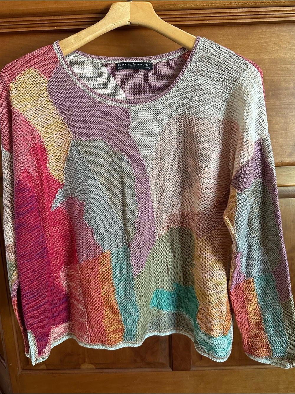 Peruvian Connection Pima Cotton Abstract Art Sweater Size L Colorblock